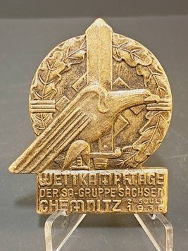 Значок съезда Wettkampftage der SA-Gruppe Sachsen 1936 &mdash; Хемниц &mdash; Редкая прессованная бумага