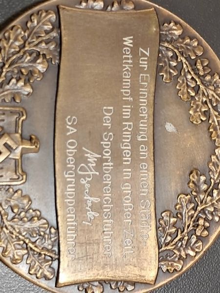 SA Memorial Wrestling Medal Gau XIII S&uuml;dwest &ndash; Marked Beckerle &ndash; Cased