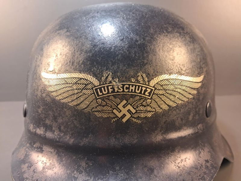Rare German M42 Luftschutz Helmet &ndash; Stamped EF66 &ndash; Combat Variant
