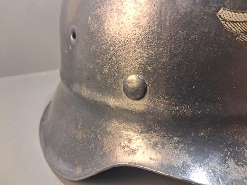 Rare German M42 Luftschutz Helmet &ndash; Stamped EF66 &ndash; Combat Variant