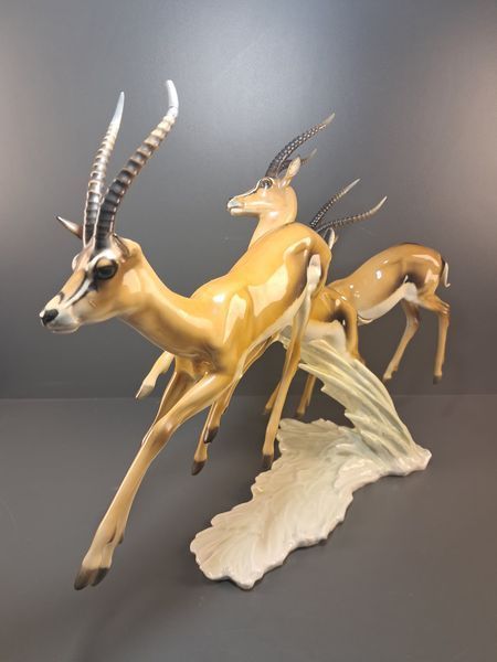 Porcelain Figurine "Leaping Gazelles" &ndash; Hutschenreuther &ndash; Designed by G. Granget
