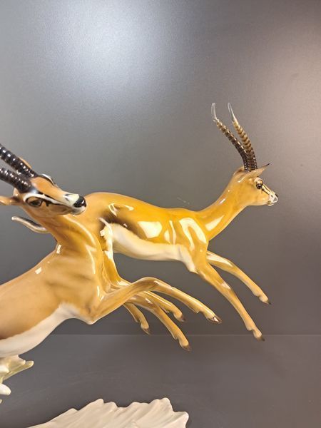 Porcelain Figurine "Leaping Gazelles" &ndash; Hutschenreuther &ndash; Designed by G. Granget