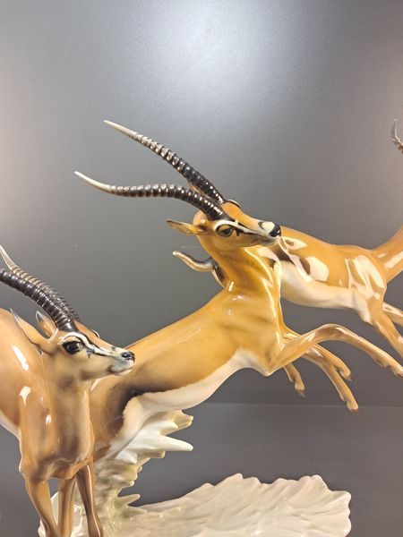 Porcelain Figurine "Leaping Gazelles" &ndash; Hutschenreuther &ndash; Designed by G. Granget