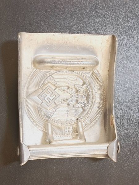 Oryginalna Aluminiowa Klamra Pasa Hitlerjugend (HJ) &ndash; Sygnowana RZM M4/22 &ndash; Christian Theodor Dicke