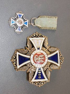 Oryginalna odznaka pamiątkowa Wojskowej Straży Kolejowej z lat 1918&ndash;1920 w zestawie z miniaturą &ndash; Stanisław Lipczyński Warszawa