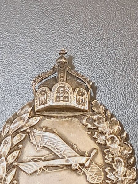 Silver WWI Prussian Pilot Badge &ndash; Crown & Crescent &ndash; 800 Silver Hollow