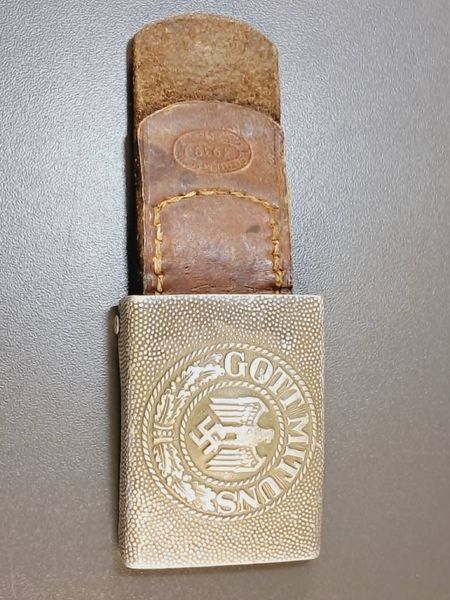 Original Aluminium Wehrmacht (Heer) Belt Buckle with Leather Tab &ndash; I.G.&S. 39