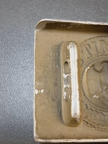 Original Aluminium Wehrmacht (Heer) Belt Buckle with Leather Tab &ndash; I.G.&S. 39